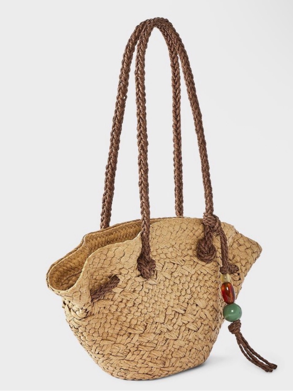 Hand Woven Straw Bead Charm Mini Fan Tote Bag - A New Day - Picture 3 of 4